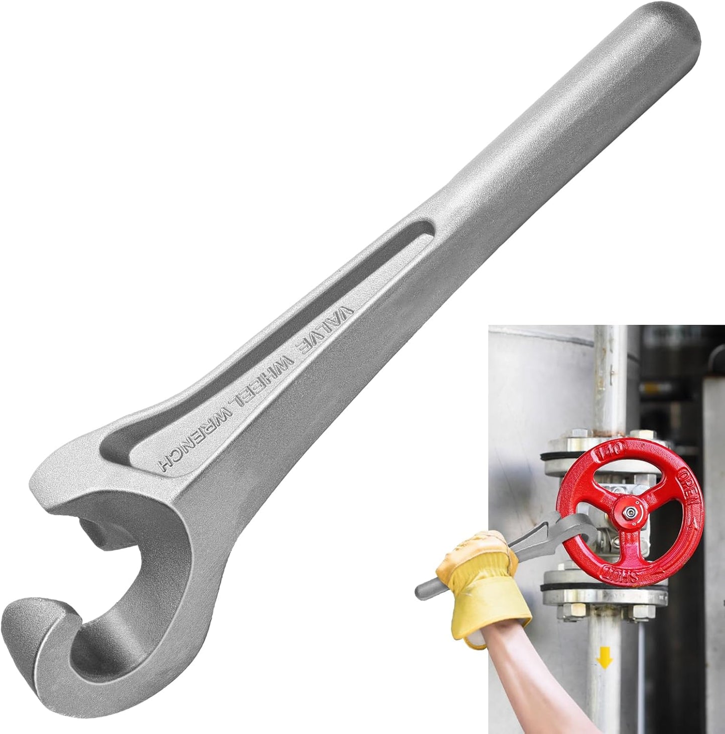 Lasnten 2-1\/2'' Single Ended Valve Wheel Wrench Cast Aluminum Hand Valve Wheels Wrench 25-1\/2'' Valve Opening Closing Tool Guard Handwheels from Damage Wheel Wrench for Hand Valve Fire Riser Drain