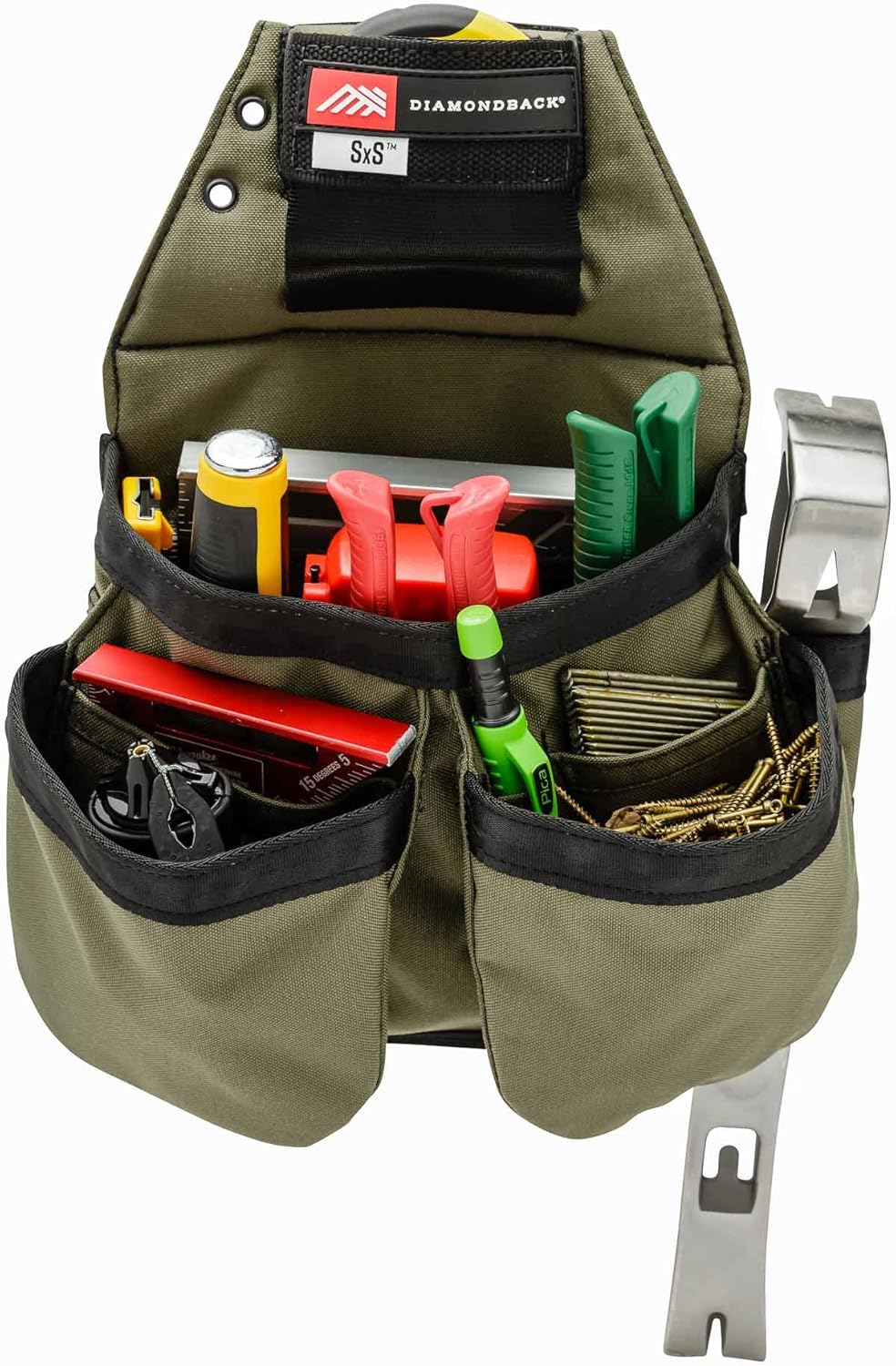 Diamondback SxS Pouch - Ideal Carpenter & Electrician Tool Pouches for Nuts, Strip Nails & Fasteners - Tool Belt Pouches - Hook & Loop Tool Belt Utility Pouch