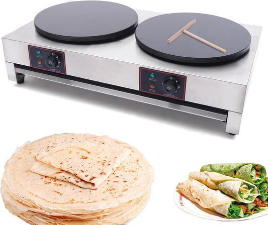 2-Burner Commercial Crepe Maker Electric Non-stick Plate Pancake Baking Machine, Healthy-Eco Non-stick Coating, Hassle-Free Clean Up for Blintzes, Eggs, Tortilla