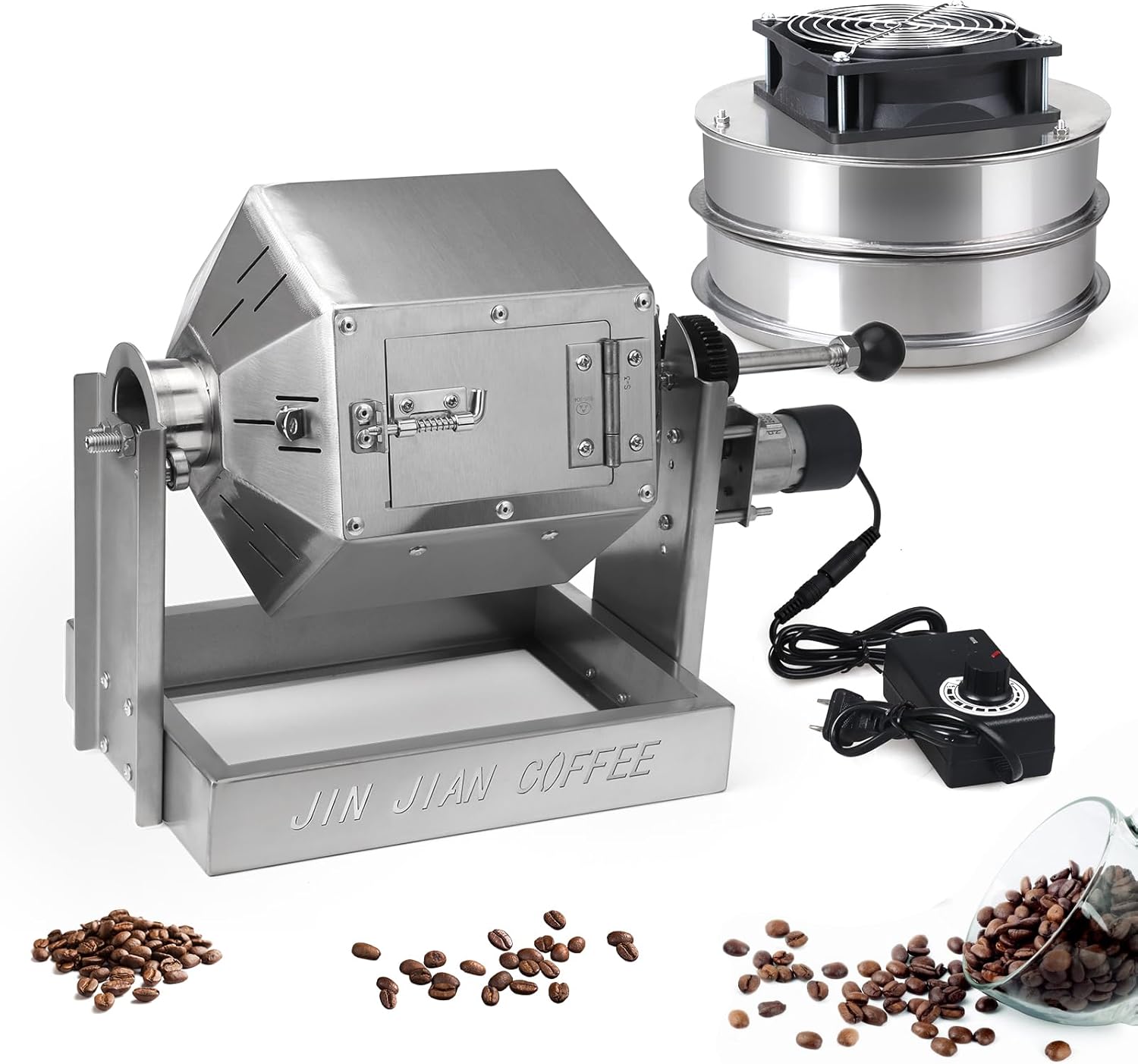 Coffee Bean Roaster with Cooler Gas 3.8L Coffee Bean Baker Drum Type Stainless Steel for Home and Commercial Use
