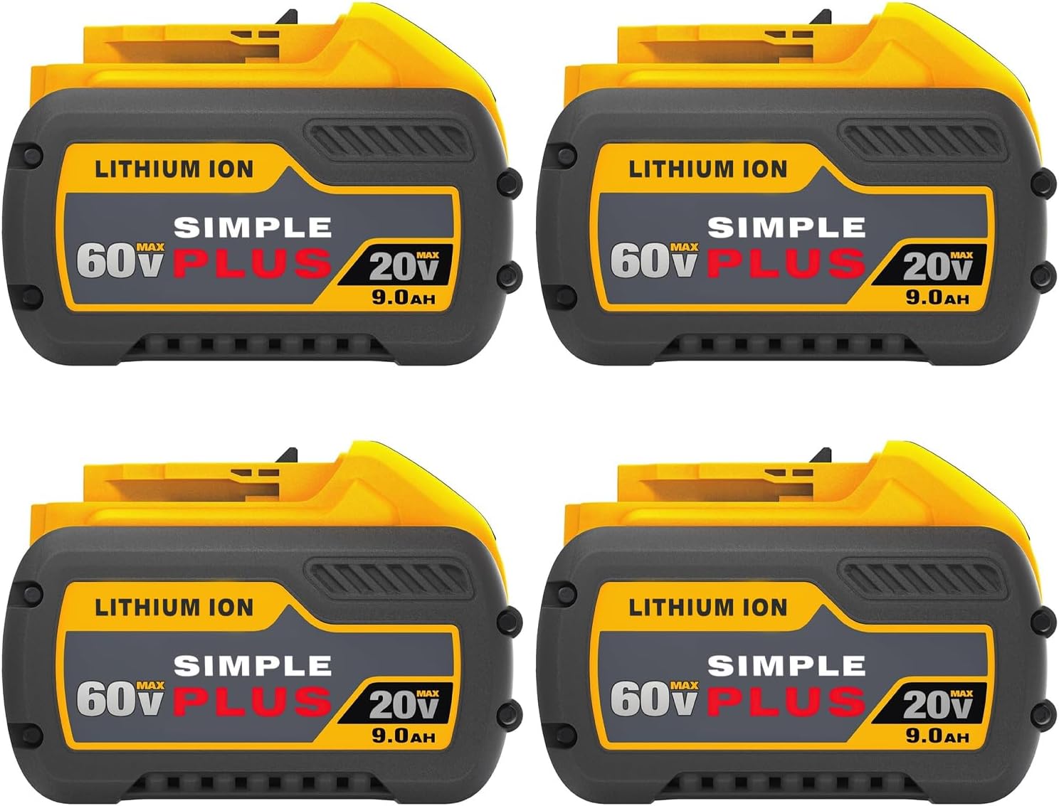 60V Battery, 9Ah 60V Max Replacement Battery for DCB606, DCB609, DCB612, Compatible with Dewalt Flexvolt 20V\/60V Power Tools, 4-Pack