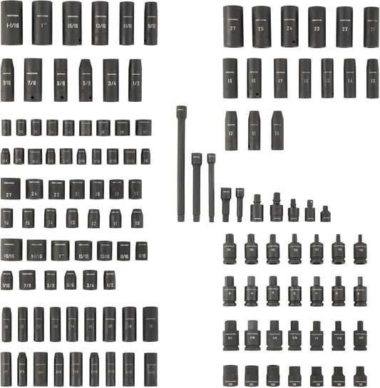CRAFTSMAN Mechanic Tool Set, Impact Socket Set, SAE/Metric, 1/4" 3/8" and 1/2" Drive, 130-piece Master Set (CMMT17901)
