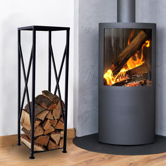 Tzou 43.7\u2019\u2019Tall Firewood Rack Wood Storage Logs Bracket Steel Fireplace Storage Log Rack Holder Fireside Holders for Outdoor Indoor Black 14.5x14.5x43.7inch Black