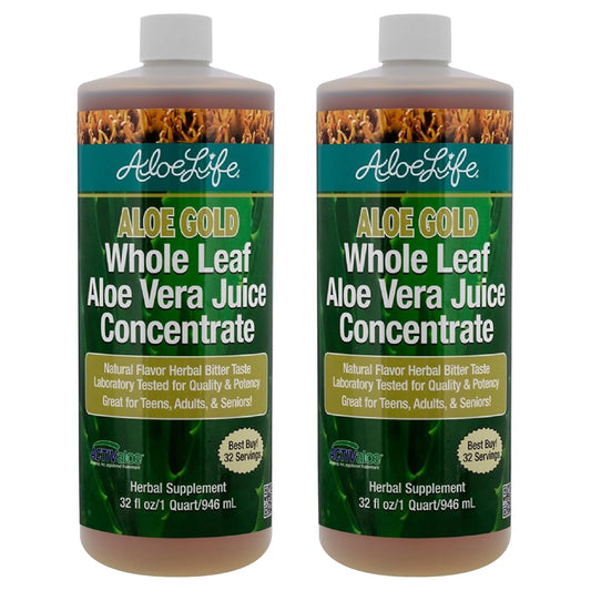 Aloe Life - Whole Leaf Aloe Vera Juice, Organic, Gluten-Free (Aloe Gold, 32 oz) | 2-Pack