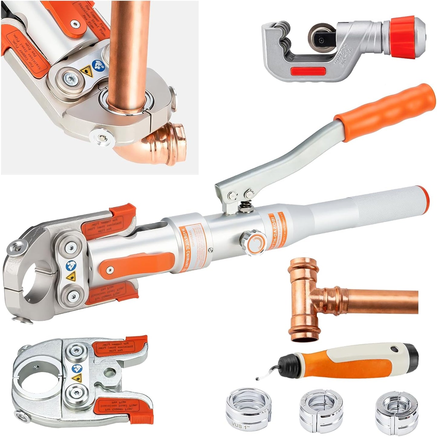 IBOSAD Copper Tube Fittings Hydraulic Pipe Crimping Tool with with 30° Angle Jaw with 1/2,3/4 and 1 inch Jaw Copper Pipe Propress Crimper Pressing Plier (with 30-Degree Angle Jaw for Copper Pipe)