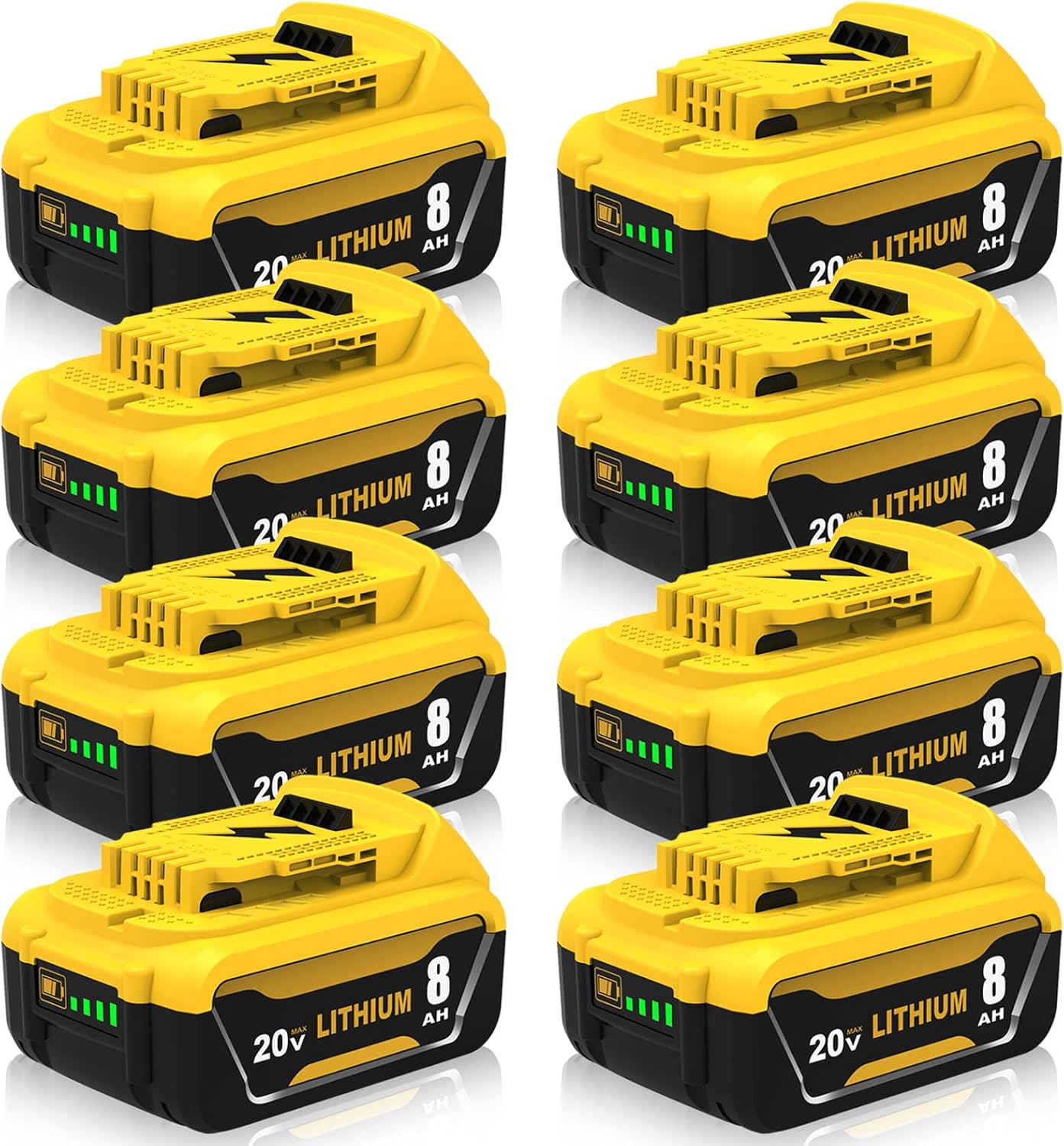 Ibanti Upgraded to 8000mAh Replacement for Dewalt 20V Max Battery Compatible with Dewalt 20V Batteries DCB208 DCB209 DCB207 DCB206 DCB204 DCB203 DCB201 DCB200 DCD\/DCF\/DCG Series Tools (8-Pack)