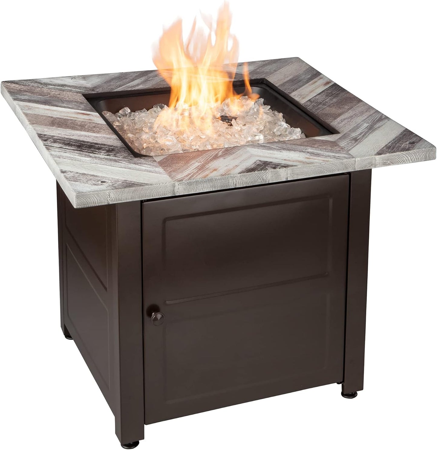 Endless Summer, The Duvall, 30" Square Outdoor Propane Fire Pit, Includes White Fire Glass, Table Insert, & Protective Cover
