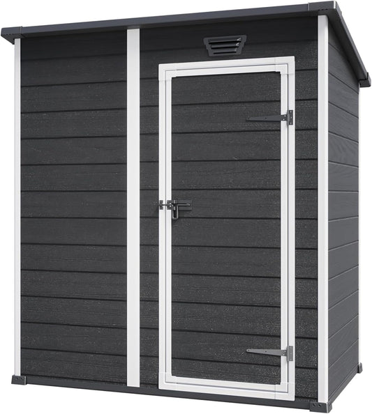 Keter Essential Shed 4x6 Resin Outdoor Storage Shed Ideal Storage for Patio Furniture, Garden Tools Bike Accessories, Beach Chairs and Lawn Mower, Black and White