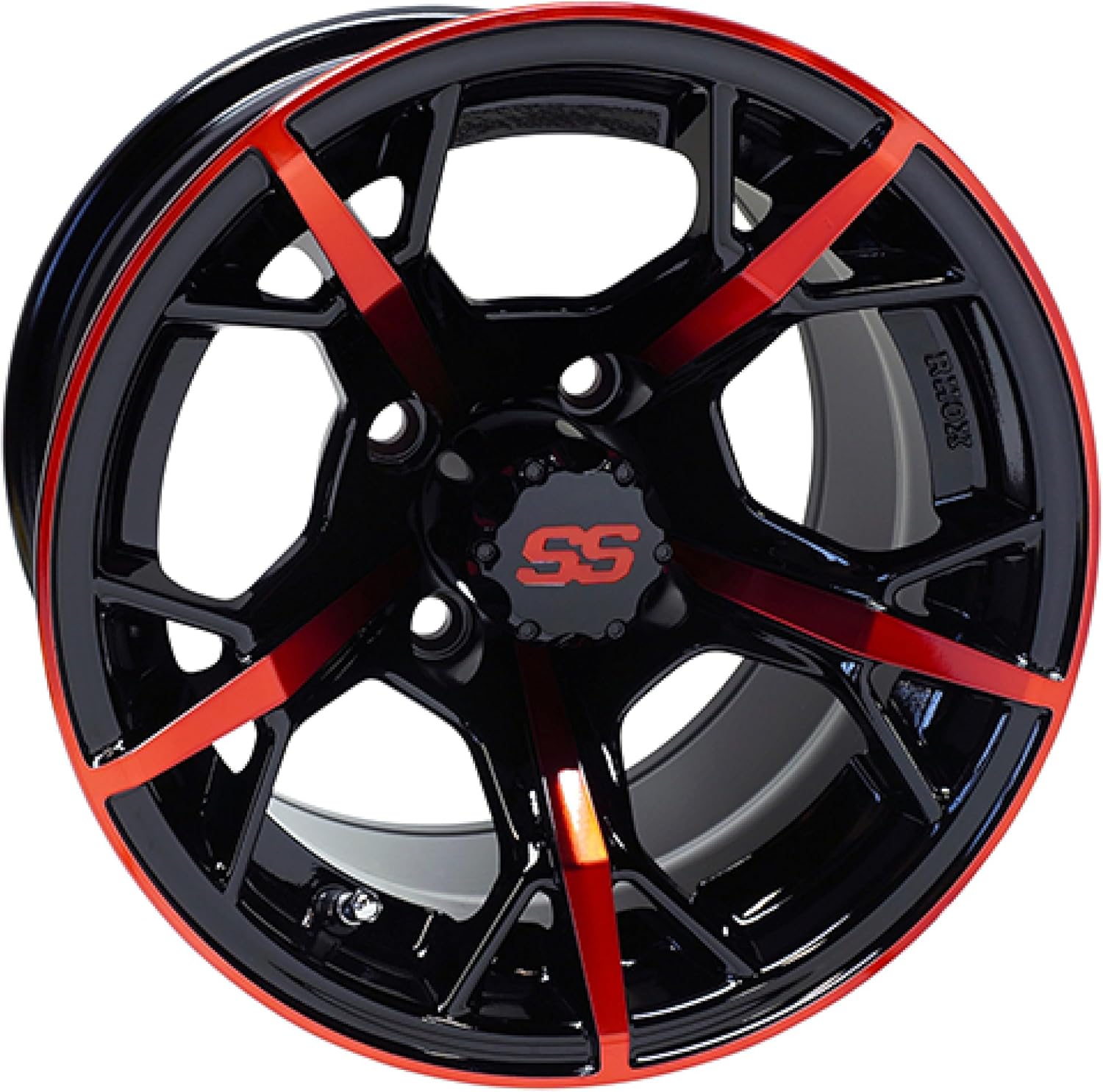 Red Hawk TIR-RX399-BR Wheel Gloss Black with Red, 12x7 ET-25 Golf Carts