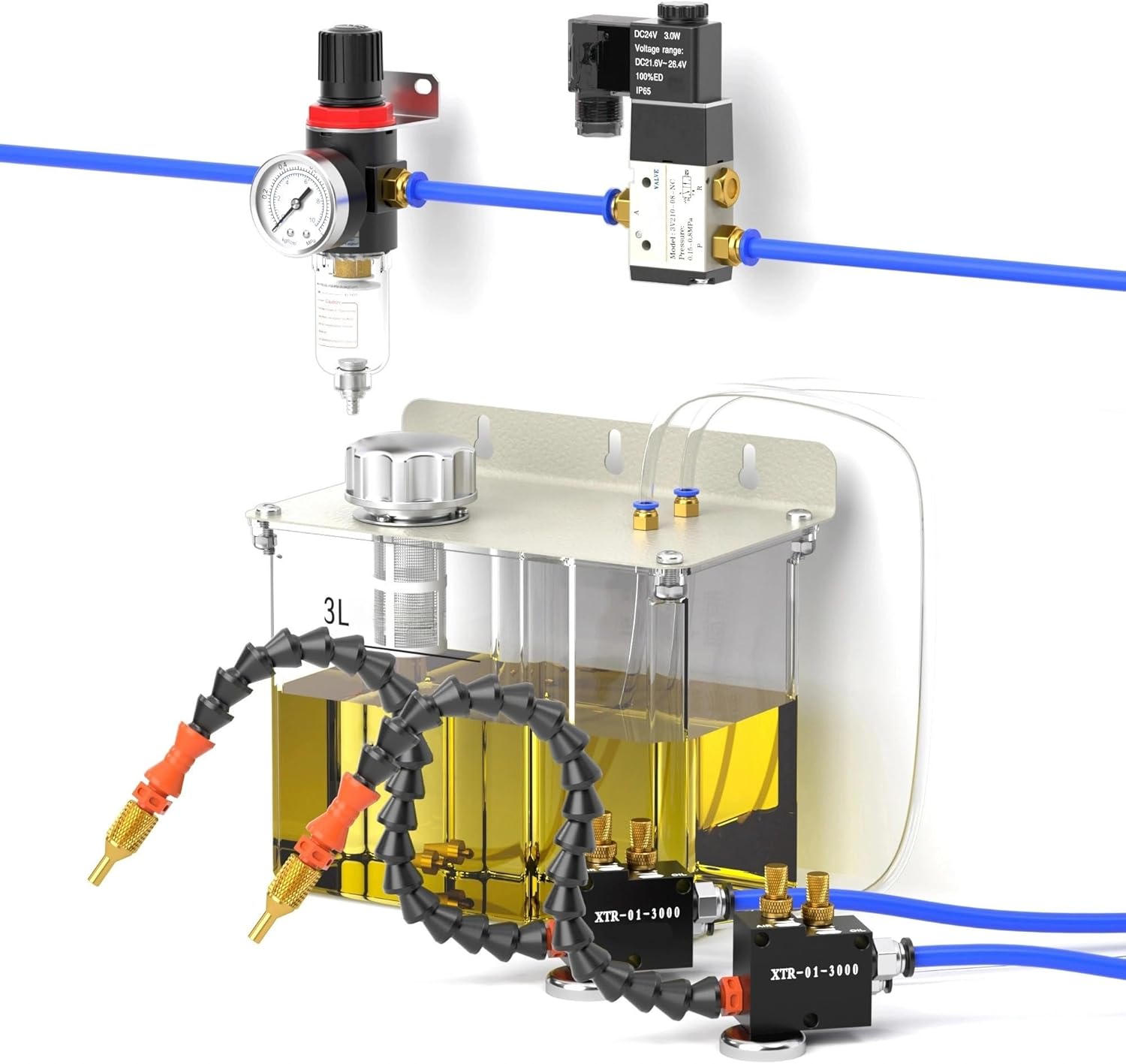 Misting Spray System for Cutting Machine, with Pump and Solenoid Valve Filter, Mist Coolant Lubrication Spray System, for Metal Cutting Engraving Lathe Milling CNC Machine