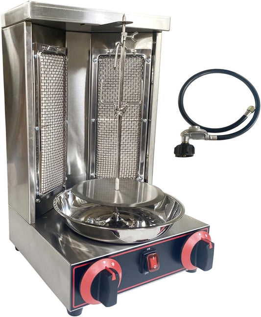 LPG Shawarma Doner Kebab Machine Gas Vertical Broiler Kebab Gyro Grill Machine with 2 Burner