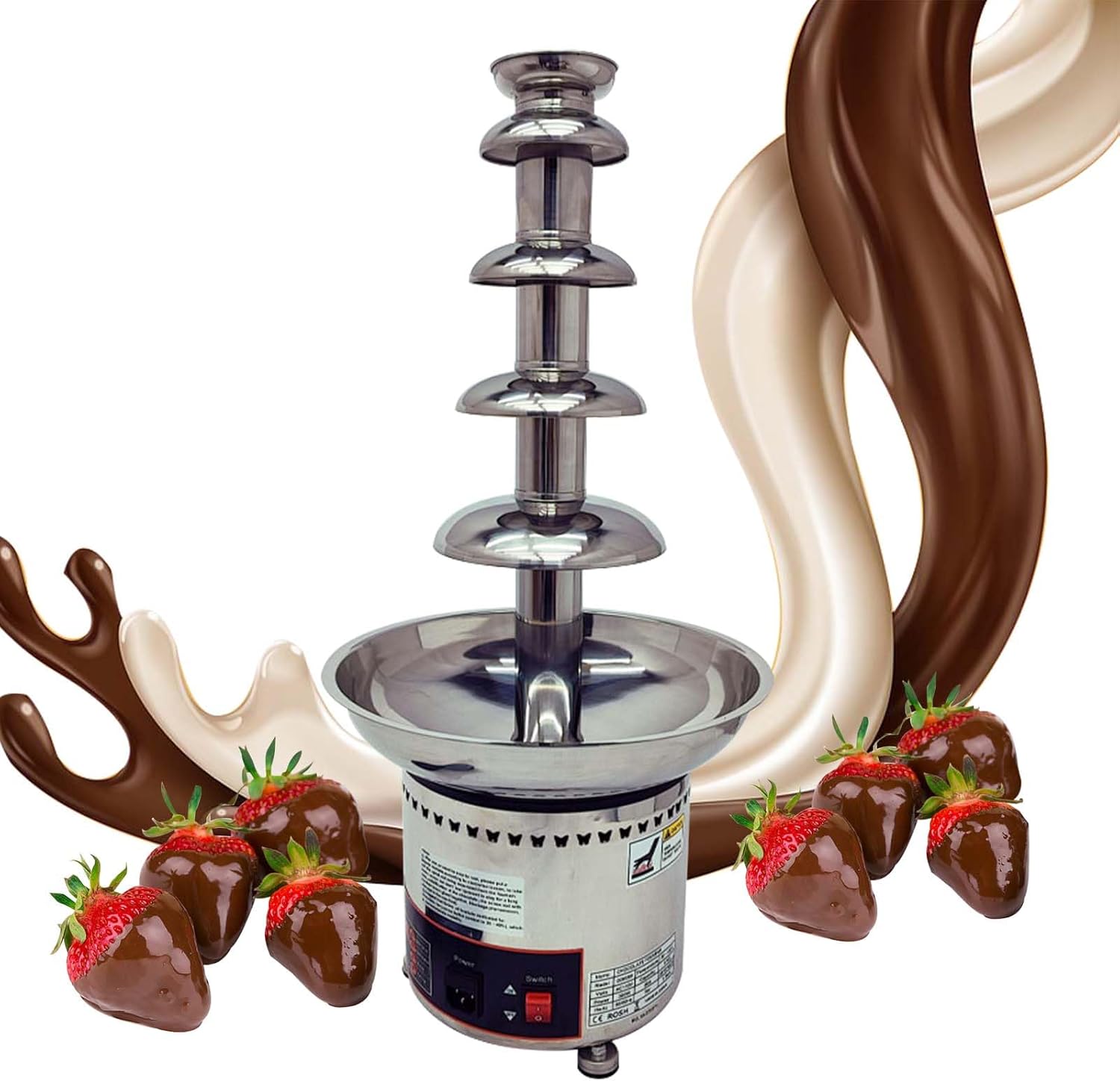 110V 5-Tier Chocolate Waterfall Fountain Machine, 8.8LB Capacity Chocolate Melting Machine, 304 Stainless Steel with Thermostat Control