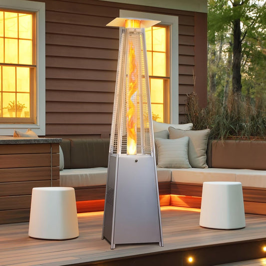 Pyramid Patio Heater, 48,000 BTU Outdoor Propane Heaters for Outdoor Use,Upgraded 87" Quartz Glass Tube Heater for Patio, Deck Backyard Commercial with Tip-Over Protection, Cover & Wheels