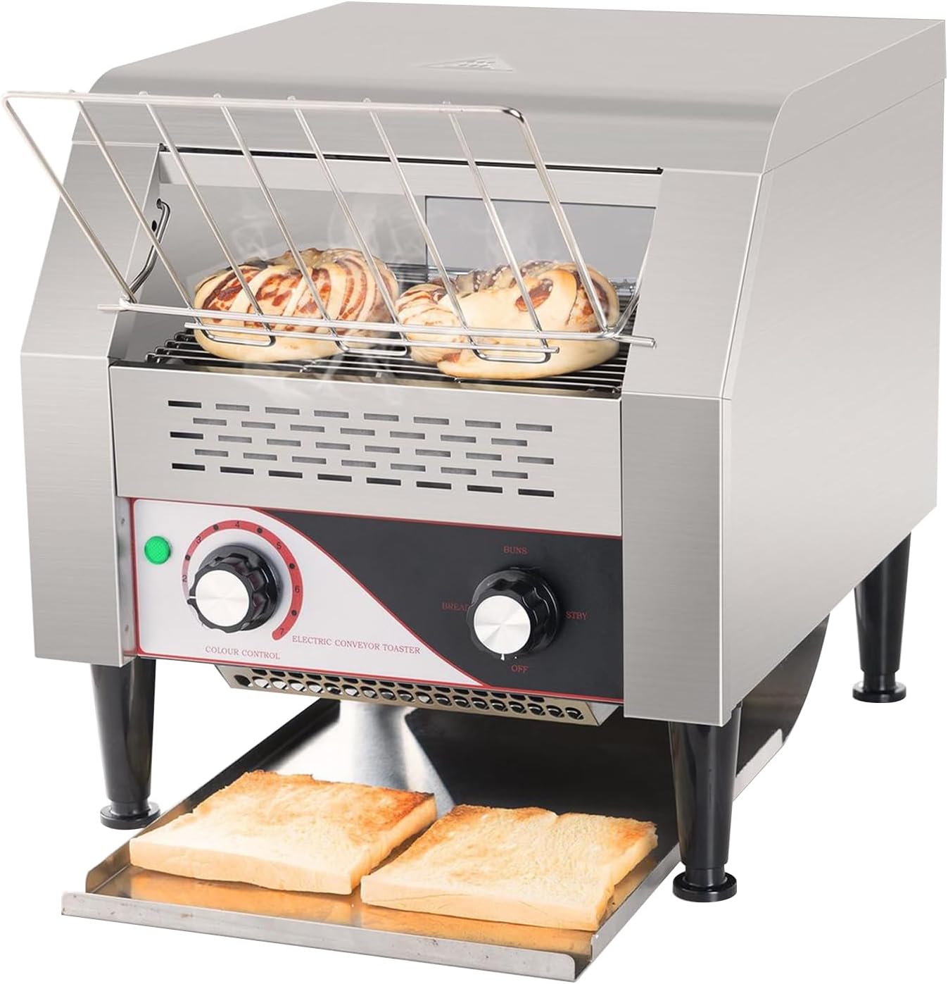 Commercial Toaster, 300 Slices/Hour, 2200W Conveyor Restaurant Toaster, Heavy Duty Stainless Steel, Adjustable Speed & Temperature, Double Heating for Bun Bagel Bread