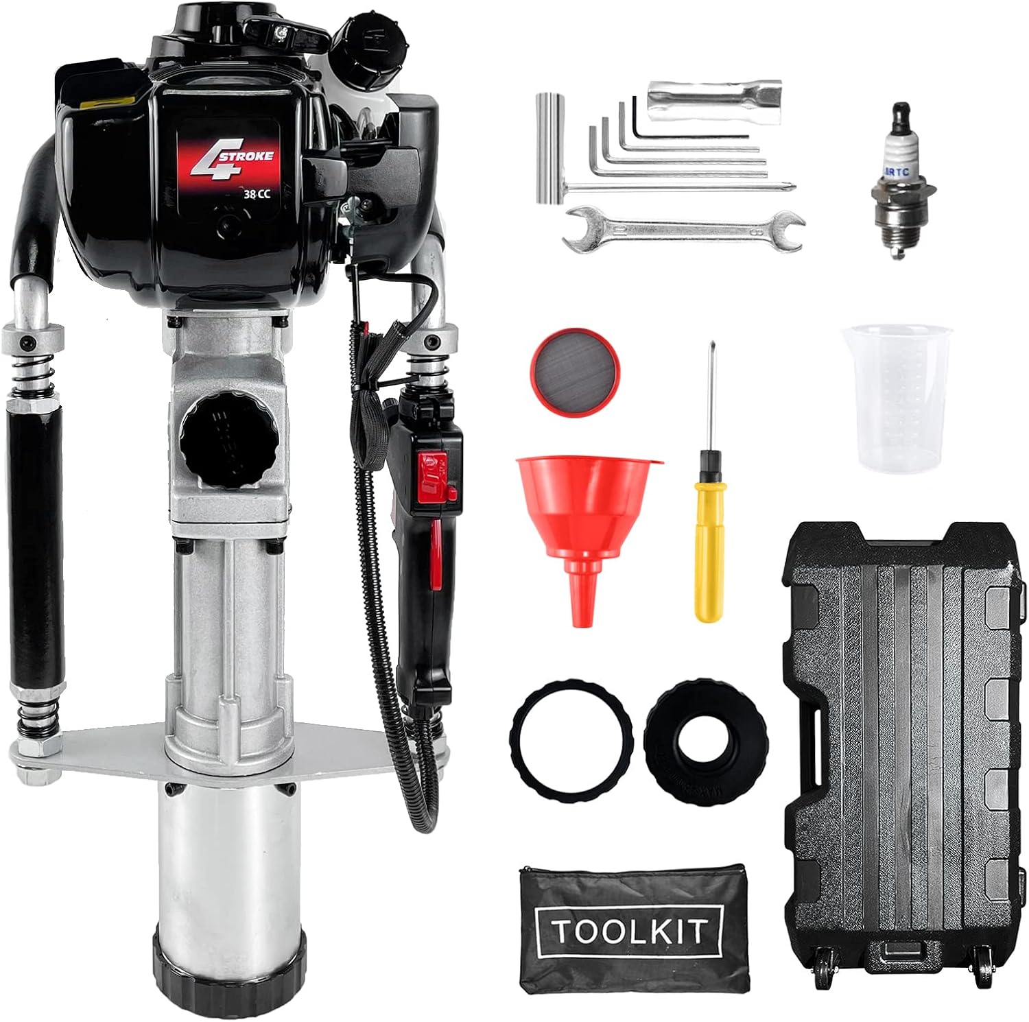 4 Stroke Gas Powered T Post Driver Hammer Drills, 37.7CC Air Cooling Single Cylinder Gasoline Petrol Fencing Tool with 3 Post Driving Head with 45mm,55mm,88mm plle sleeve