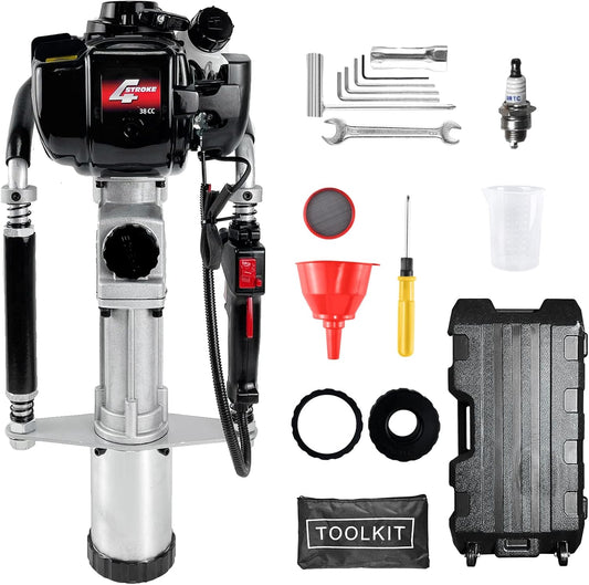 4 Stroke Gas Powered T Post Driver Hammer Drills, 37.7CC Air Cooling Single Cylinder Gasoline Petrol Fencing Tool with 3 Post Driving Head with 45mm,55mm,88mm plle sleeve