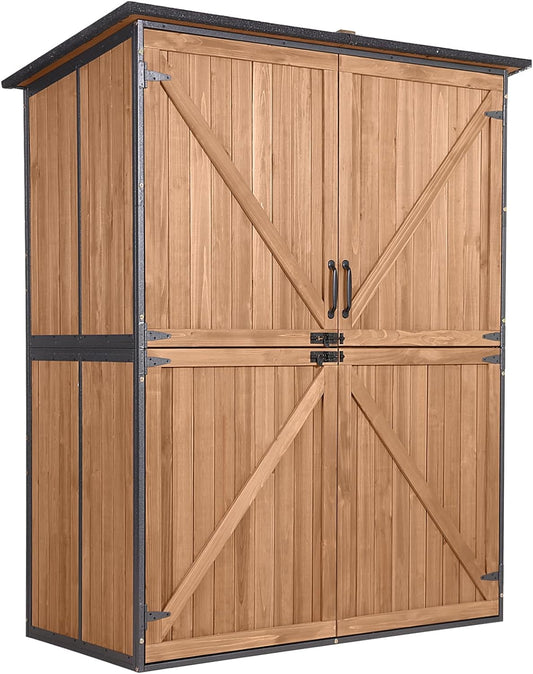 Outdoor Storage Shed, Tool Shed with Floor, Storage House with Metal Frame for Backyard Garden Patio Lawn -Brown