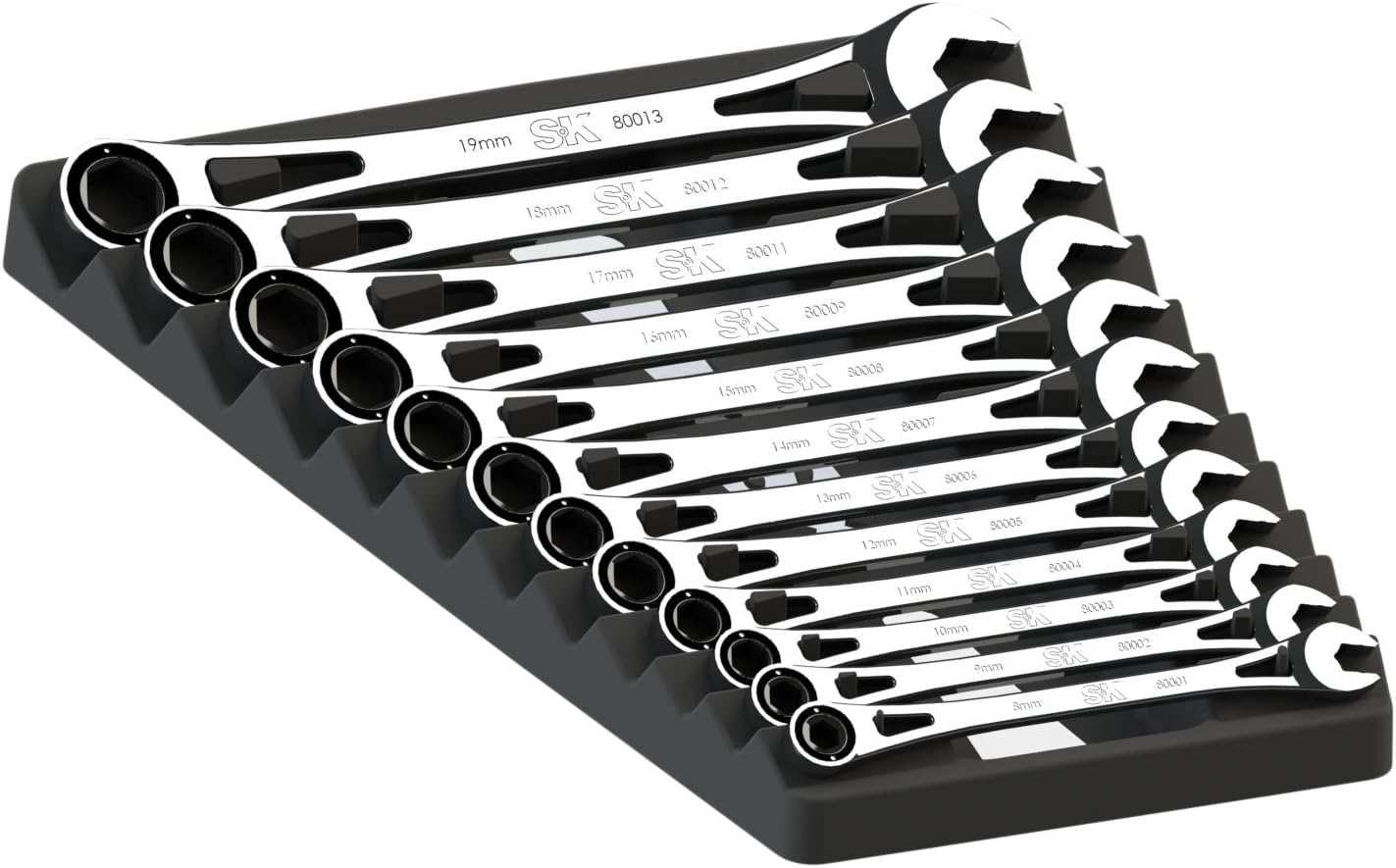 SK Tools USA 12 Piece, 6 Point, Metric -Frame® Combination Ratcheting Wrench Set | 80019