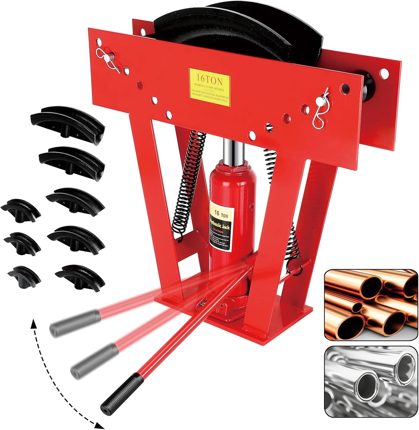 16 Ton Hydraulic Pipe Bender 8 Dies, Manual Copper Tubing Bender Tool 90°-180° Adjustable Rollers Steel Iron Metal Ratcheting