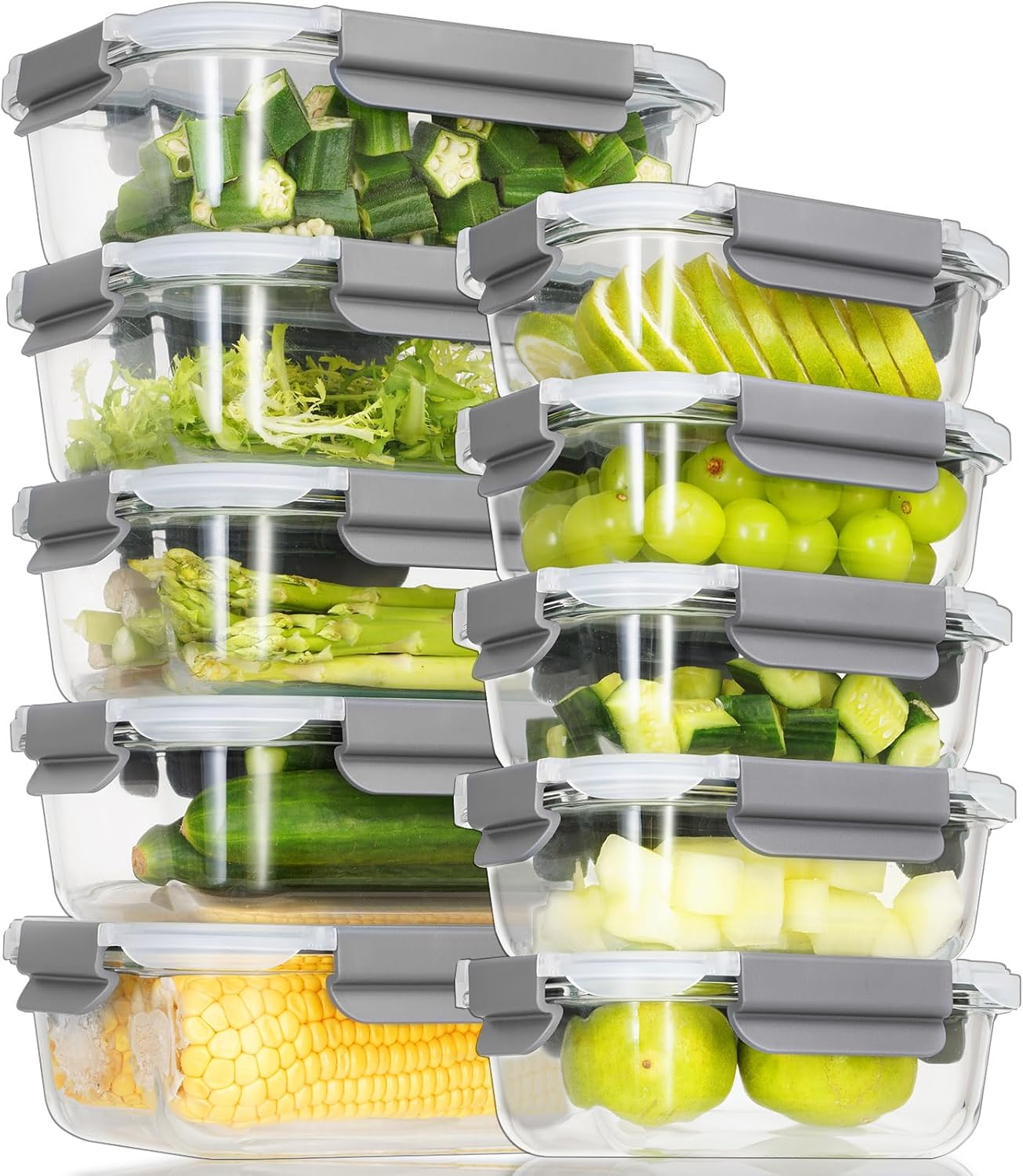 AILTEC 10 Pack Glass Meal Prep Containers with Lids - Airtight, Leak-proof, Bpa-free, Microwave, Oven, Freezer & Dishwasher Safe