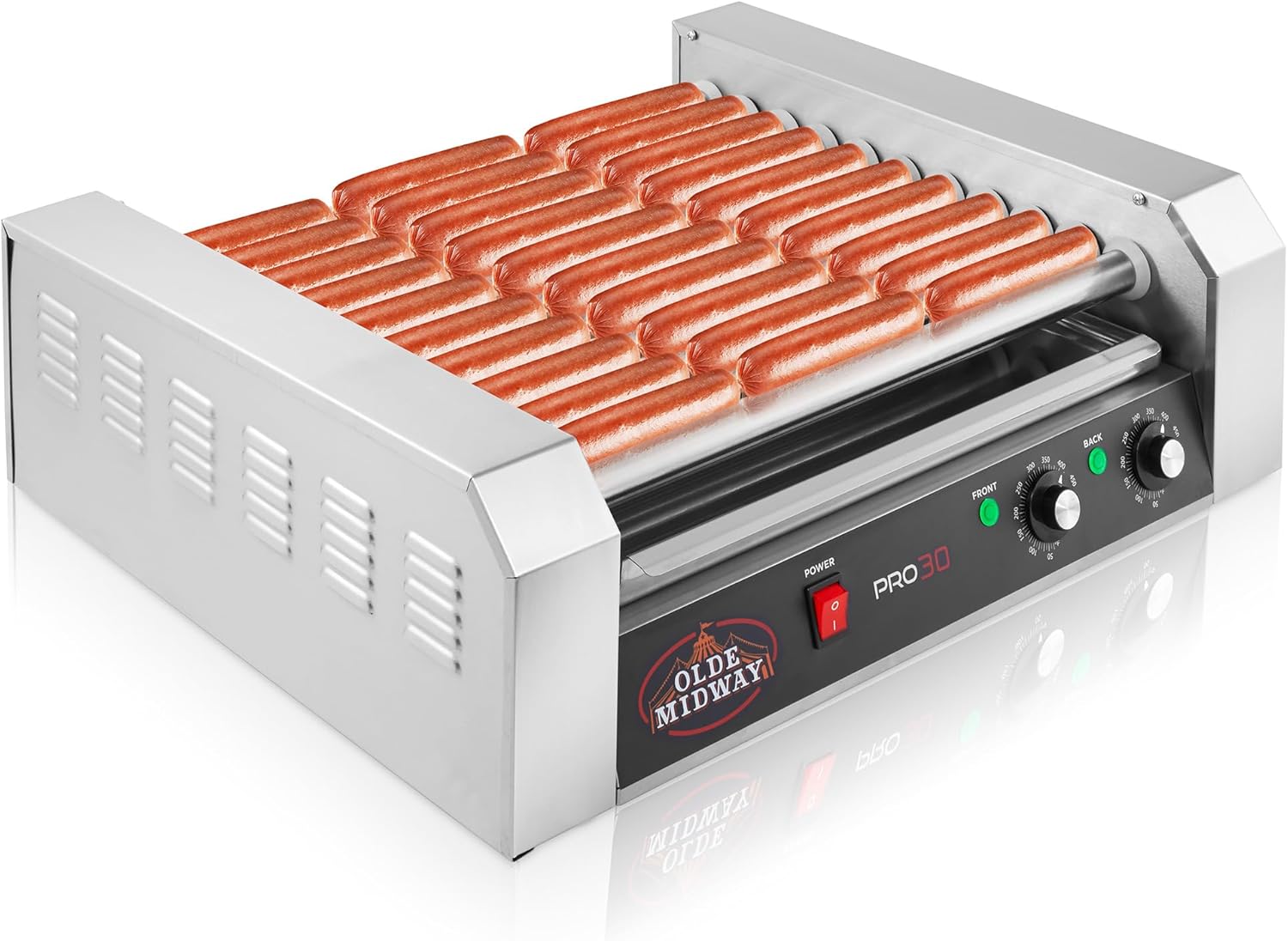 Olde Midway Electric 30 Hot Dog 11 Roller Grill Cooker Machine 1400-Watt - Commercial Grade