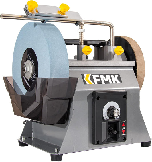 KFMK 10 Inch Variable Speed Wet Sharpening System, 90-160RPM Wet Bench Grinder, Two Direction Water Cooled Wet\/Dry Sharpening System for knife, Chisel, Scissor, Woodworking Tools