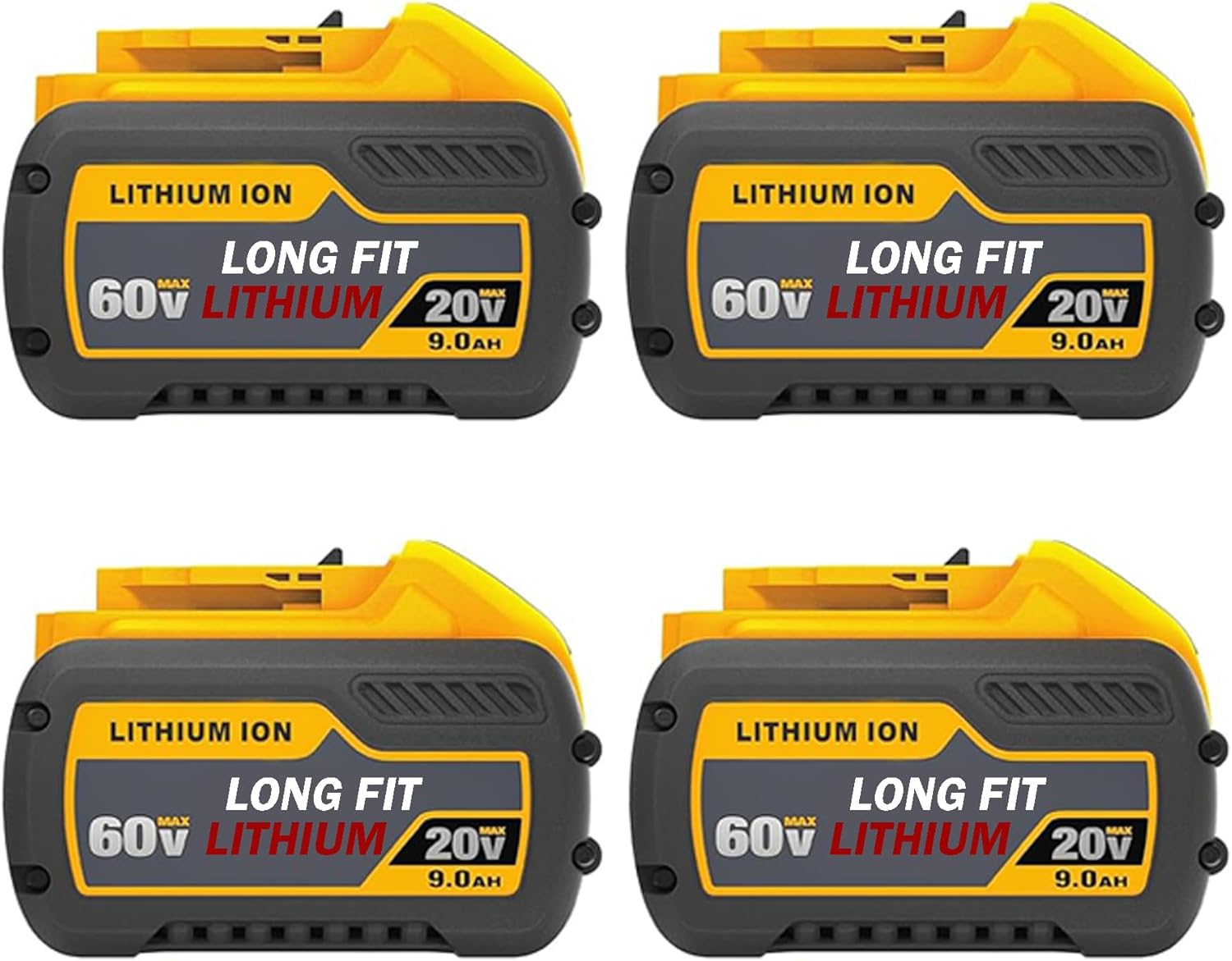 LONG FIT 4 Packs 20V\/60V 9.0AH DCB609 Replace for DeWalt Battery DCB606 DCB609 DCB612 Compatible with DeWalt 20V\/60V Power Tools and Chargers