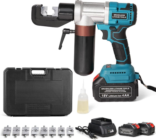 TOORGO Electric Hydraulic Cable Lug Crimping Tool,12 AWG to 2\/0 AWG Terminal,Cable,Wire Electric Crimper Tool Kit,Battery Crimp Tool Kits with 8 Dies