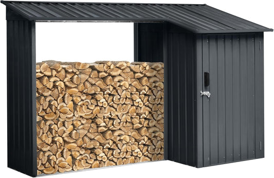 Wood Shed – Durable Galvanized Steel Firewood Storage, Rust & Weather Resistant, Open Design for Easy Access, Multi-Functional Tool Storage for Yard & Garden Use