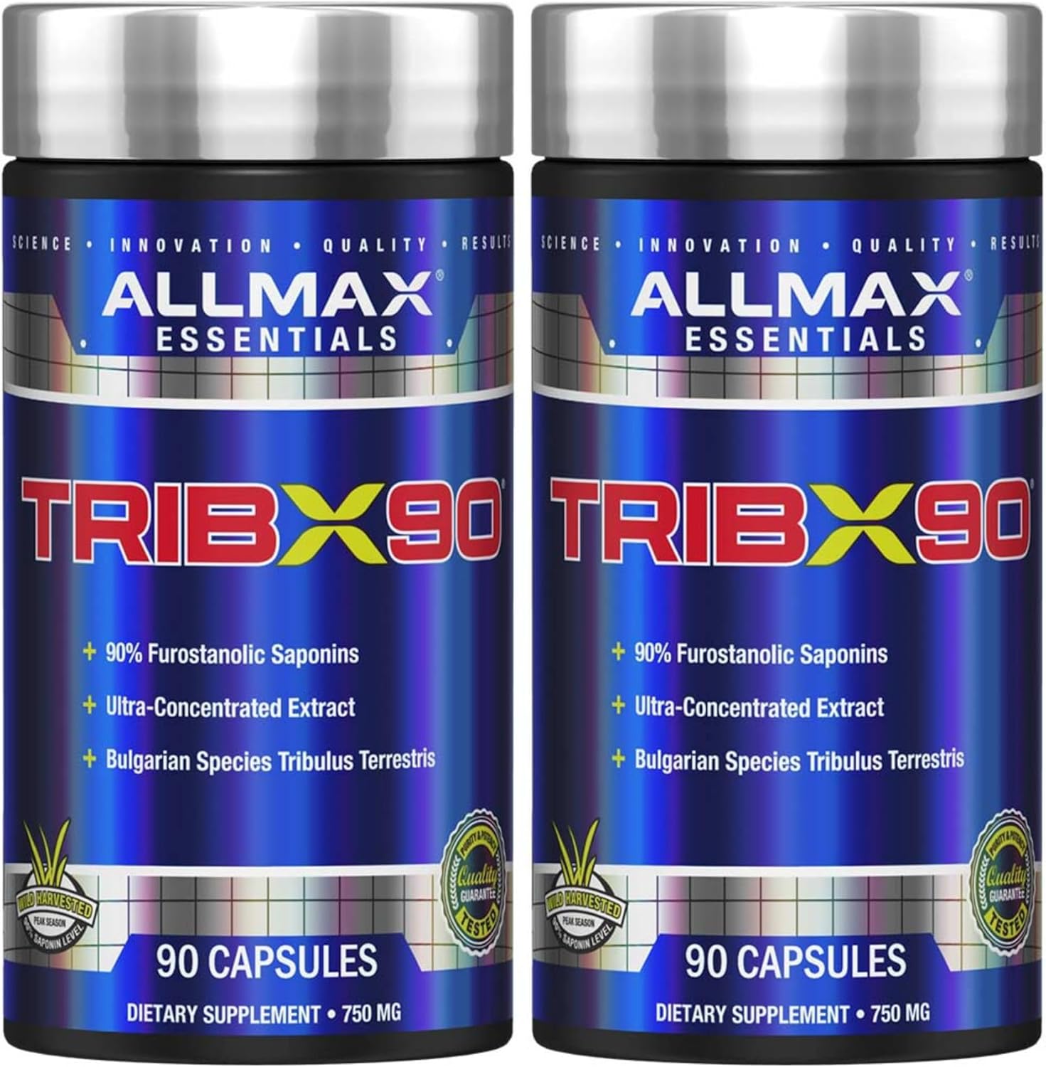 ALLMAX TRIBX90 - 90 Capsules, Pack of 2 - Natural Testosterone Booster - Delivers Bulgarian Species Tribulus Terrestris - 90% Furostanolic Saponins - 180 Total Servings