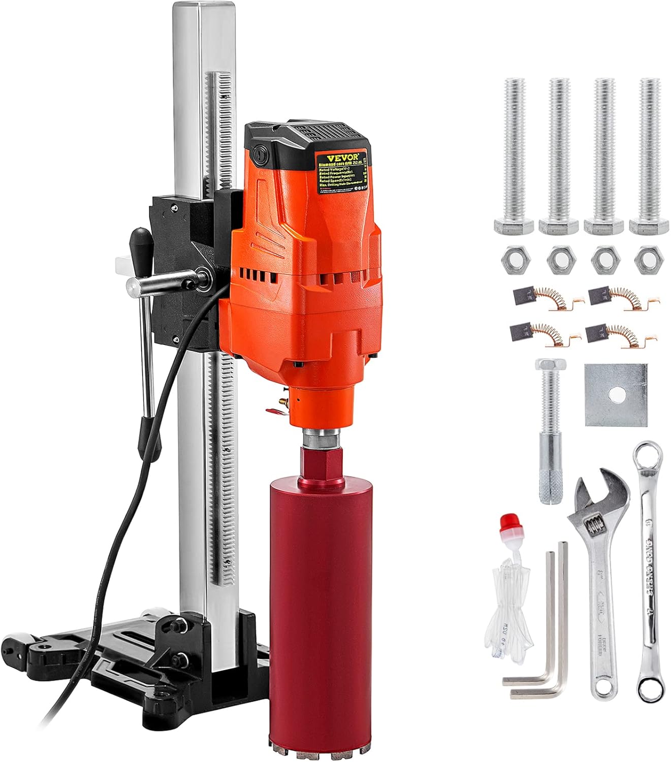 VEVOR Core Drill Machine 305 MM 12 Inches Core Drill Rig Powerful Rugged Diamond Concrete Core Drill 110V 500 r\/min Core Drill Rig Tool Wet Dry Concrete Brick Block Drilling 4800W 45 Degree Rotation