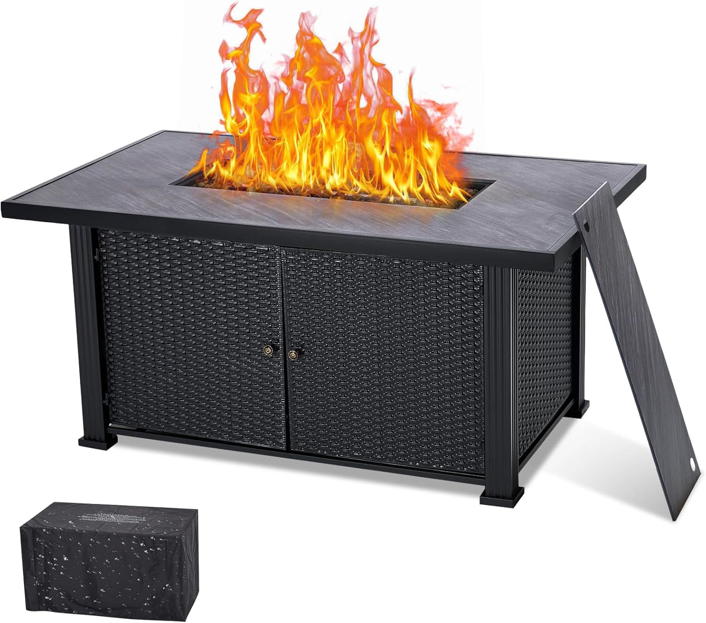 57'' Fire Pit Table, 50000BTU Outdoor Gas Fire Pits Rectangular with Rain Cover Steel Iron Fence Surface for Outside Patio Deck Garden