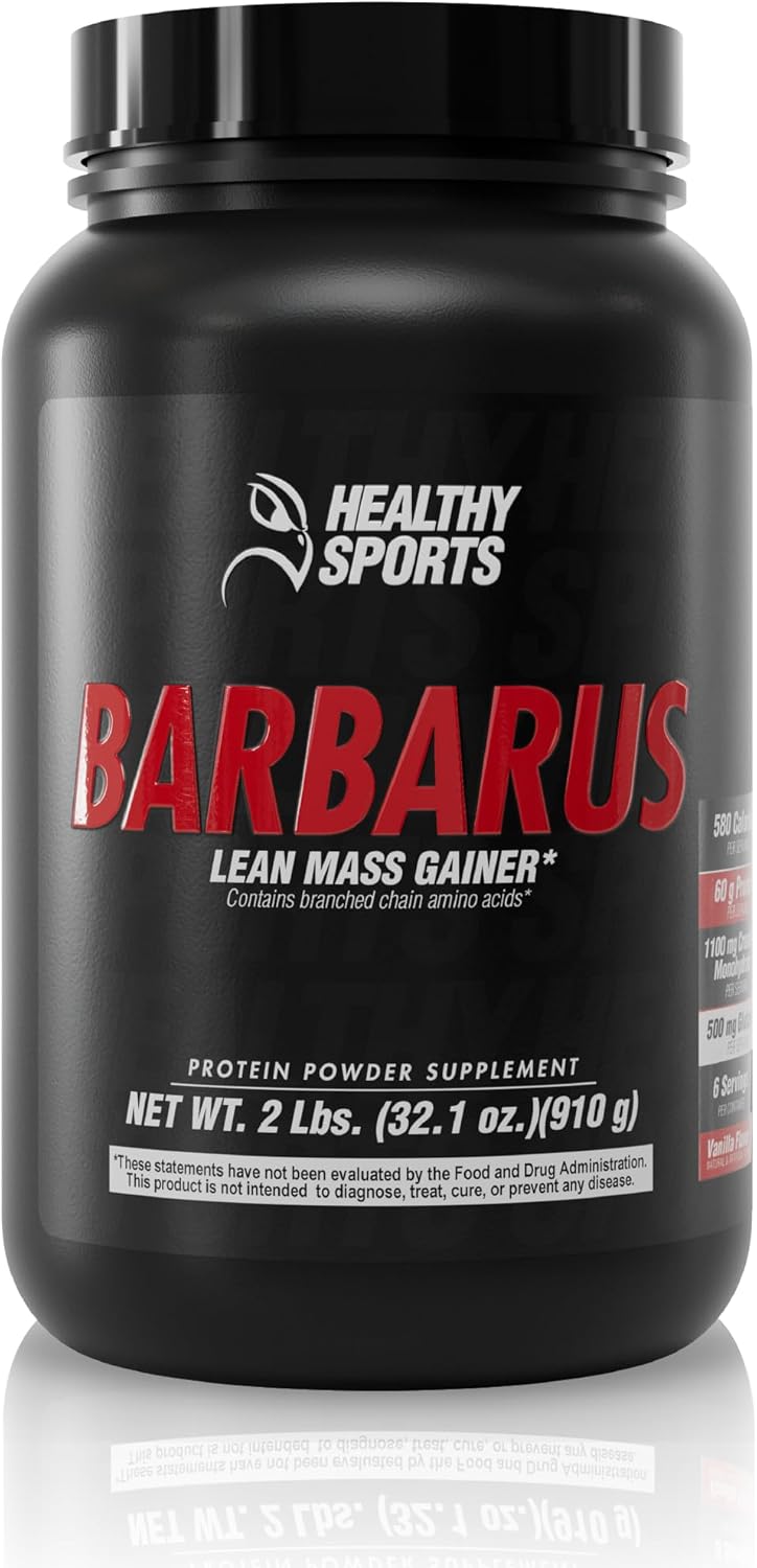 Barbarus Mass Gainer Protein Powder - 60g Protein, 580 Calories - Vanilla Flavor - 2lb - High Calorie for Weight Gain & Muscle Growth - with Creatine & BCAAs for Strength