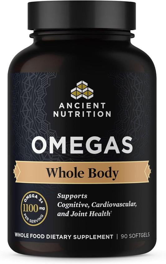 Ancient Nutrition Ancient Omegas Whole Body - ALA, DHA, EPA, ETA from Wild Caught Fish - 90 Capsules
