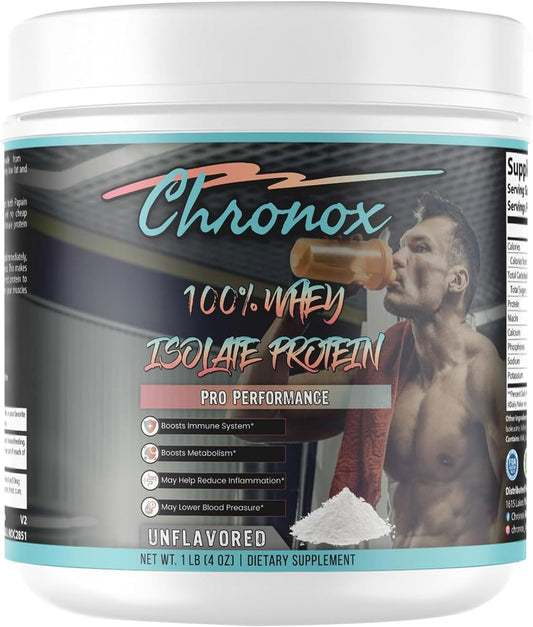 Chronox 100% Whey Protein Powder - Unflavored Whey Protein Powder for Muscle Gain - Whey Protein Isolate Powder for Pre and Post - Workout Protein Whey Isolate Dietary Supplement - (1 LB)