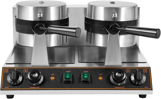 2600W Electric Commercial Waffle Maker Double Waffle Irons， Duel Side by Side Rotating Cooking Non-Stick Surfaces Suitable for Home，Snack Bar and Restaurant |Heavy Duty Restaurant Foodservice