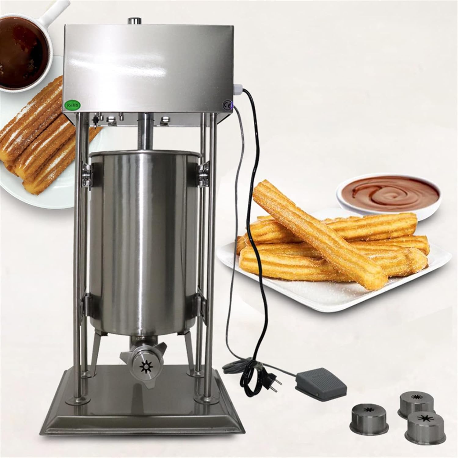 15L Electric Churros Maker Machine, Stainless Steel Vertical Churro Maker w\/Speeds Adjustable, 110V 40W Commercial Auto Spanish Doughnuts Churro Machine for Home Restaurants Bakeries