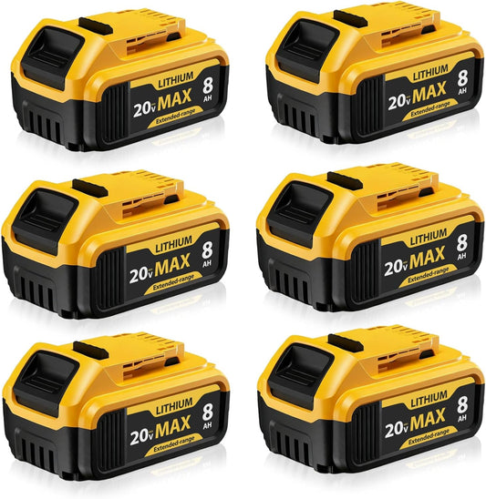 6 Pack 8000mAh Replacement for Dewalt 20V Battery - Compatible with DCB205 DCB206 DCB204 DCB203 DCB201 DCB200 Series Power Tools for Dewalt Battery Charger | Longer Runtime | Faster Charging