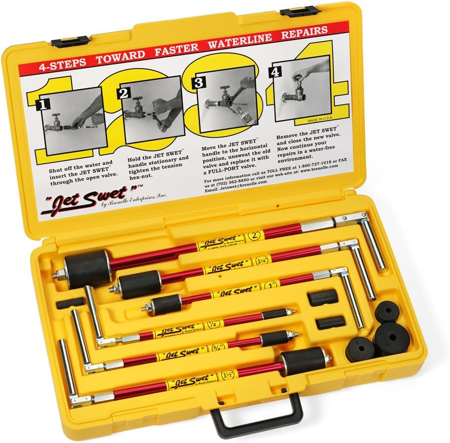 Jet Swet 6800 Kit - Water Stopper for Pipes 1/2" to 2", 6 Tools + Replacement Parts, PVC Heavy Duty Case, Pro Grade Plumbing Plugs, Faster Copper PVC Water Line Repairs 65 PSI, Solder Without Draining