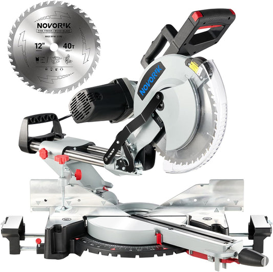 Double Bevel Compound Sliding Miter Saw, Double-Bevel Corded Miter Saw with Laser Guide & 15-Amp Heavy-Duty Motor, Sliding Miter Saw with TCT Saw Blade for Woodworking (12")