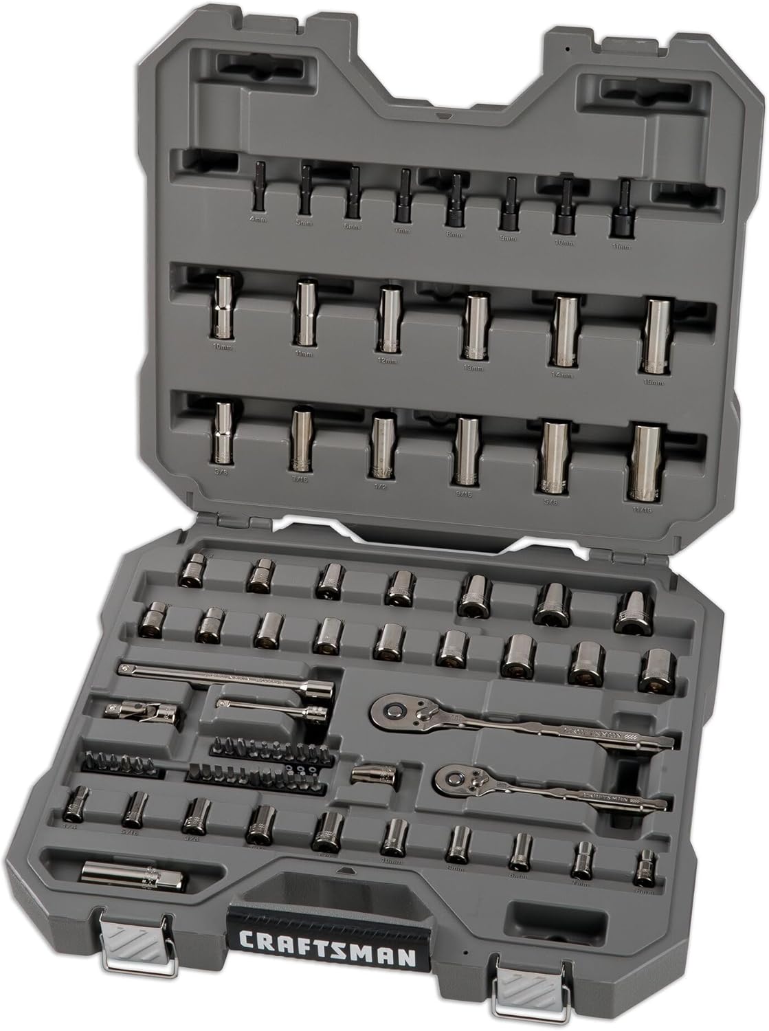 CRAFTSMAN OVERDRIVE 80-Piece Gunmetal Chrome Mechanics Tool Set, Standard SAE/Metric Socket Set, with Hard Case (CMMT99080L)