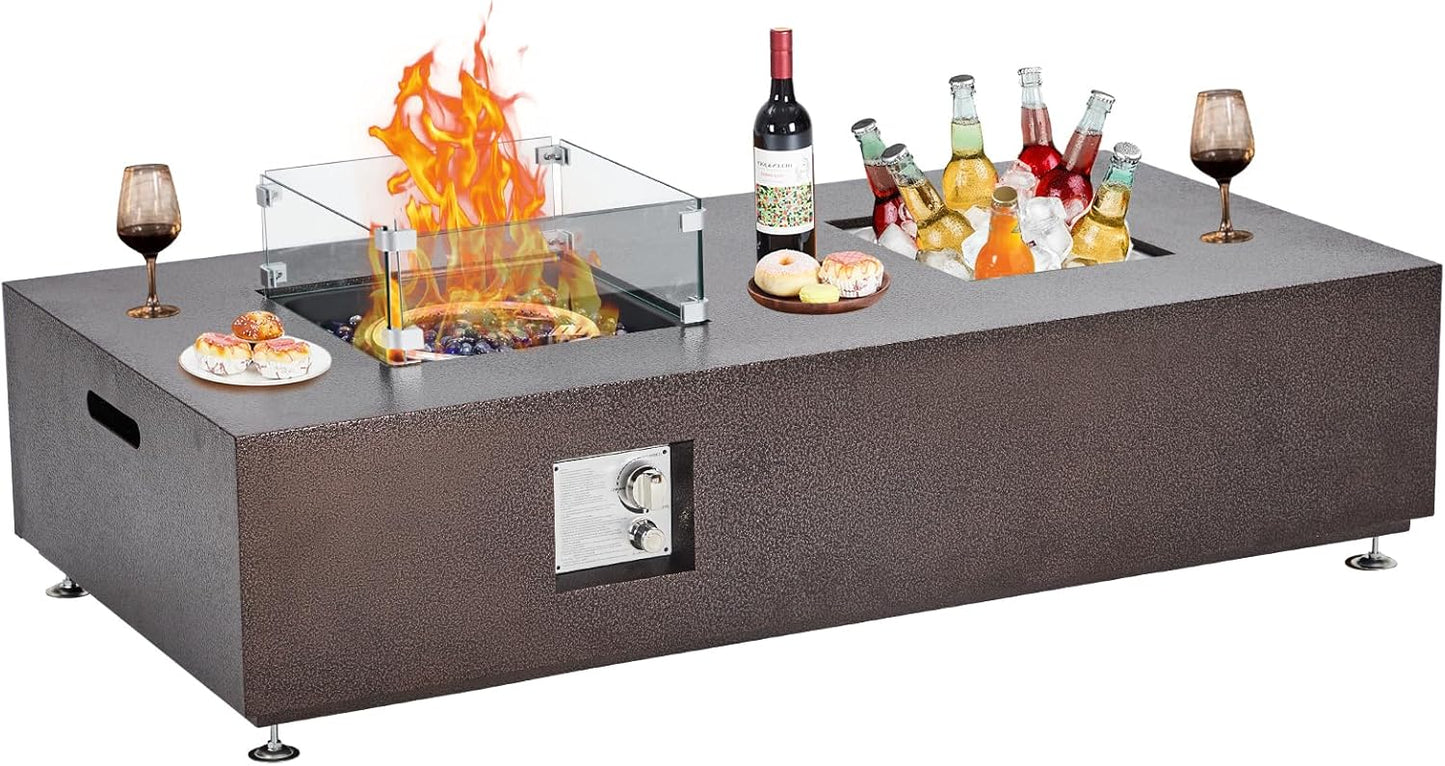 56 Inch Propane Fire Pit Table with Wind Guard, Glass Beads, Rain Cover, Sturdy Steel Anti-Rust Finish, CSA Safety Certified Outdoor Firepit for Patio Yard Garden Bronze Gold