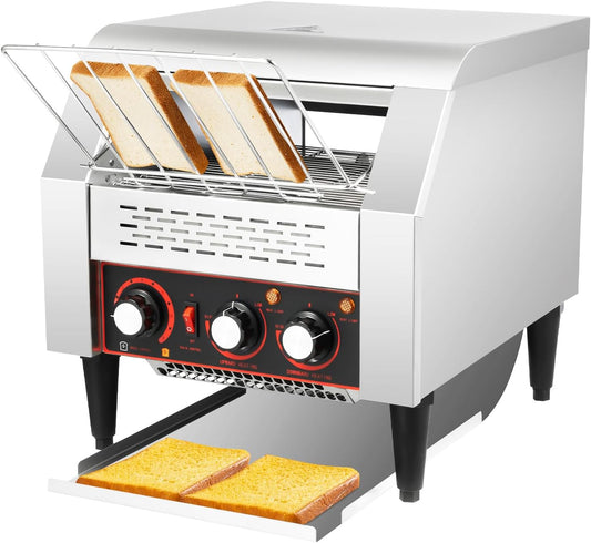 Commercial Conveyor Toaster 300 Slices/Hour,2200W Stainless Steel Heavy Duty Industrial Toasters (with Double Heating Tubes),Stainless Steel Conveyor Toaster for Making Muffins/Toast/Pastries/Waffles