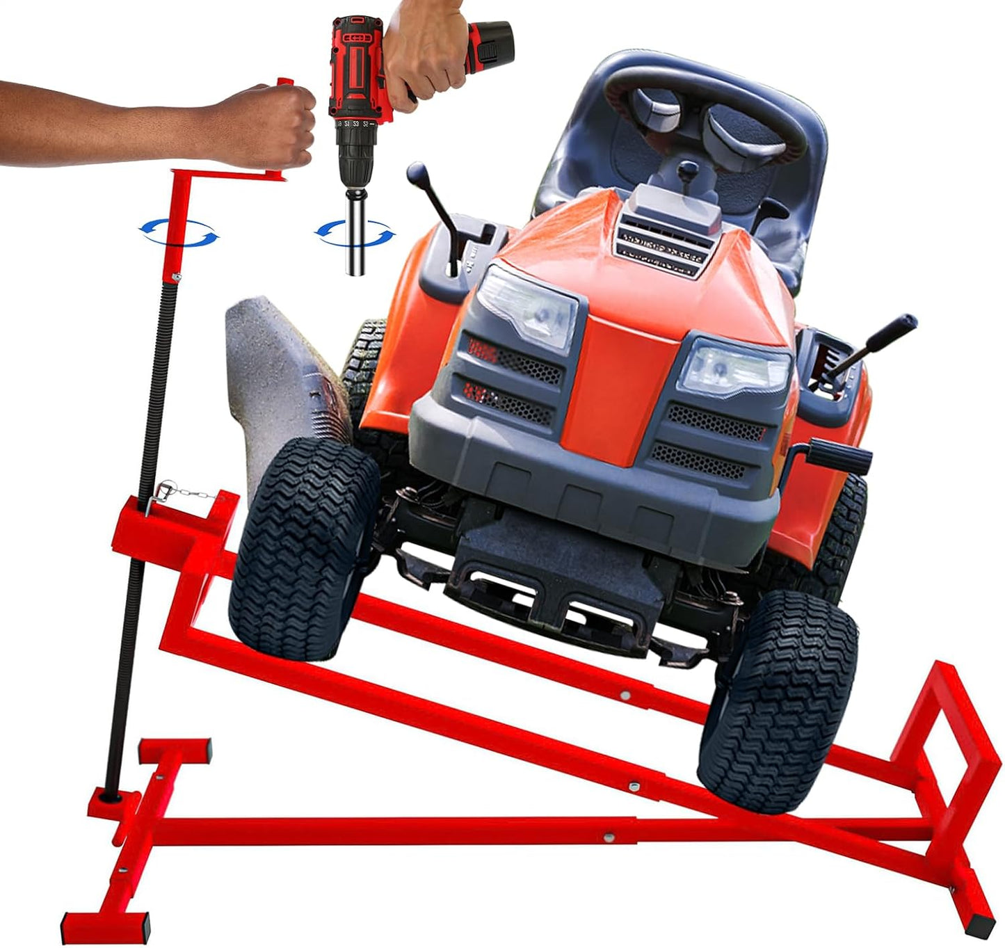 Lawn Mower Lift Jack, Lifting Platform 882 Lbs Capacity Telescopic Maintenance Jack with User Manual for Garden Tractors and Riding Lawn Mower with Manual Handle & Power Tool Extension Handle - Red