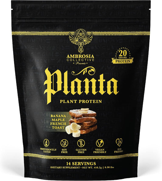 Ambrosia Planta - Premium Organic Plant-Based Protein | Vegan & Keto Friendly | Gourmet Flavors with No Bloating or Stomach Upset | No Added Sugar | 14 Servings | (Banana Maple)