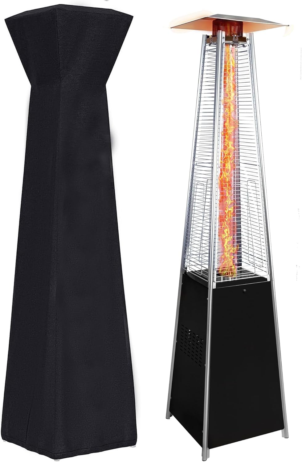 ZMYTHOPIA 48000BTU Pyramid Patio Heater with Cover & Anti-Tilt, Detachable Wheels for Outdoor Use, Commercial Outdoor Heater for Restaurants, Bars, Patio, Deck, Garden (Black)