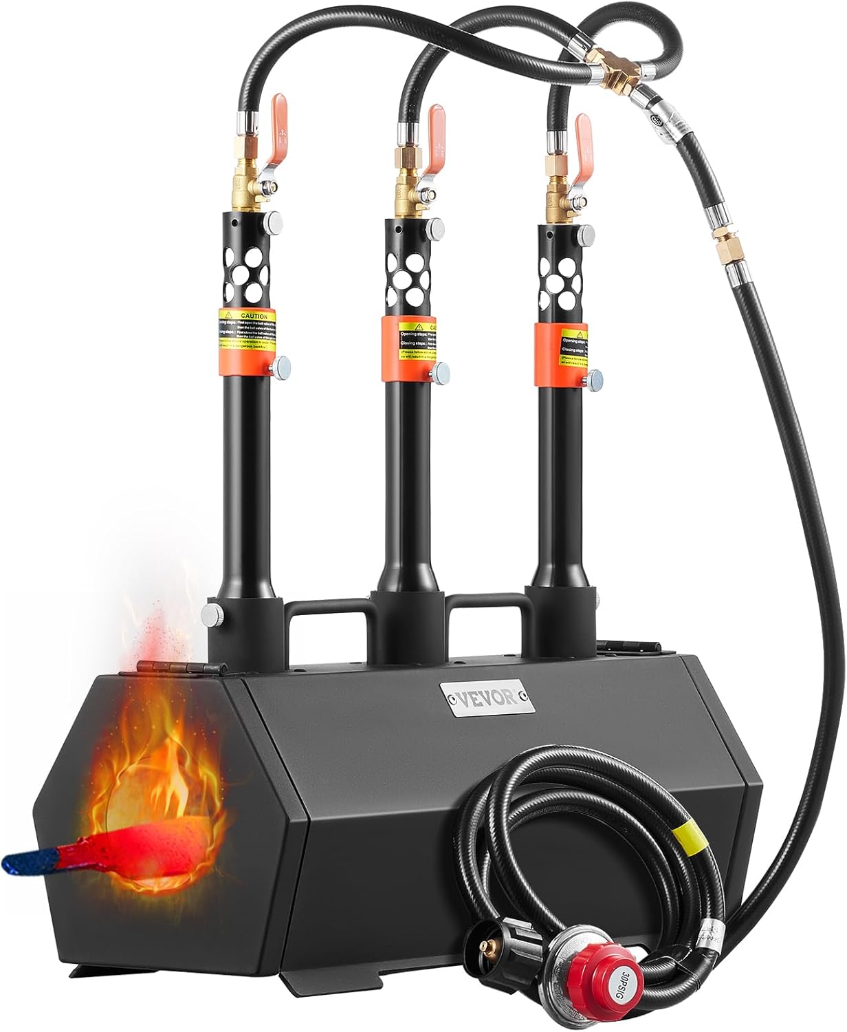 VEVOR Portable Propane Forge, 3 Burner Farrier Forge, 2600℉ Tool and Knife Making Blacksmithing Gas Forge, Large Capacity Hexagon Cold-Rolled Steel Gas Forging Tools and Equipment for Metal Forging
