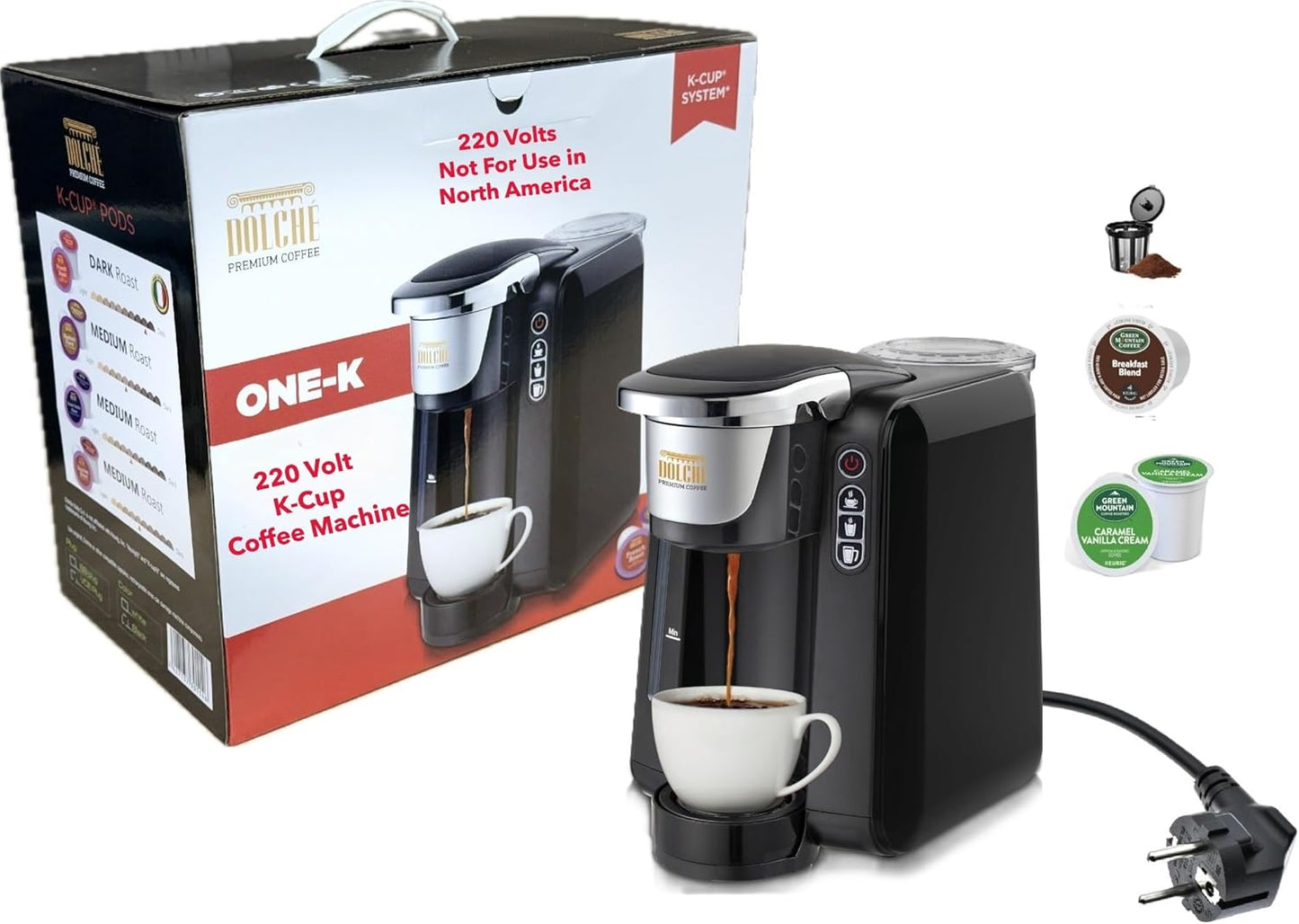 Dolce 220 Volt coffee maker compatible with Keurig K-Cup pods 220v 240 volts 50 hz (Not For Use In USA)