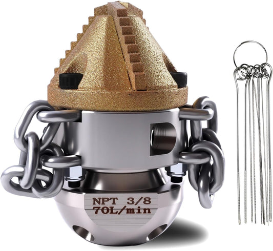 3/8 NPT Sewer Jetter Rotating Nozzle - Cutting Roots, for 2900 psi, 70L/Min (18.5GPM) Pressure Washers, Stainless Steel Drain Cleaning Tool, For household sewers, commercial pipelines