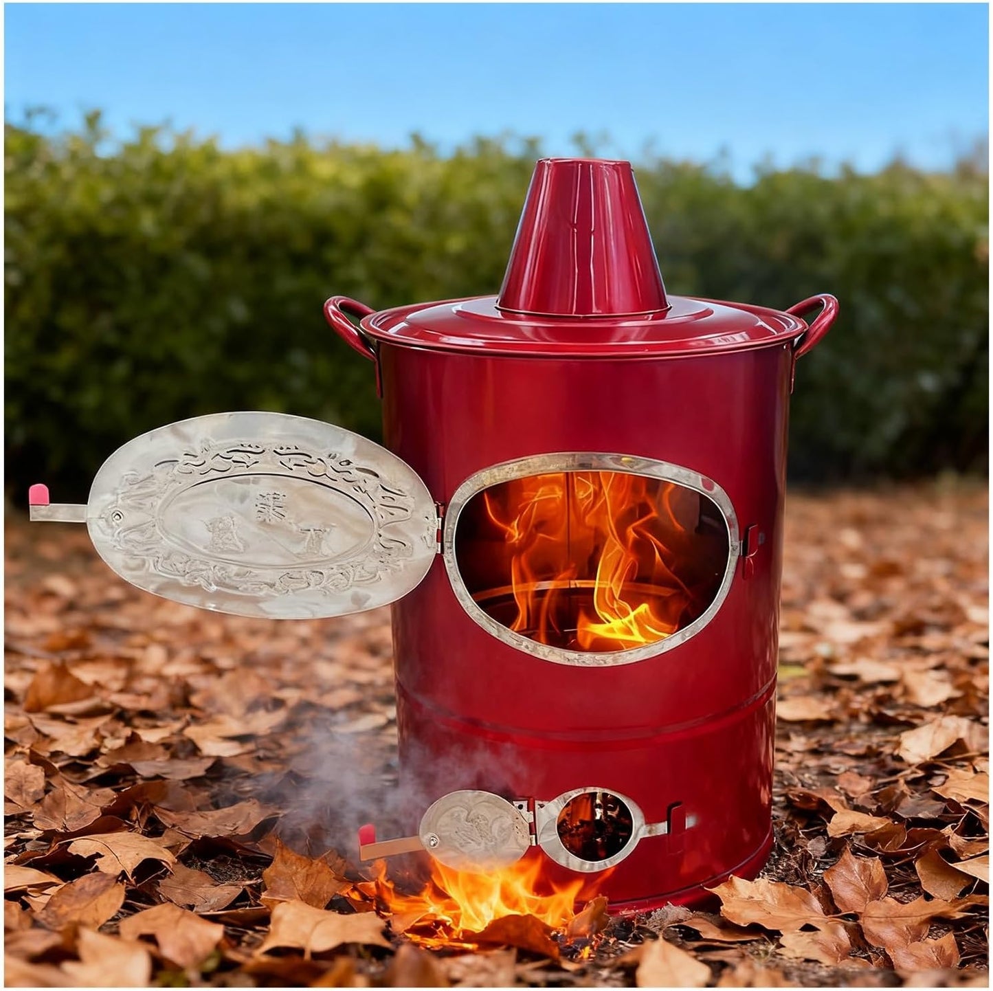 Garden Incinerator Portable Burning Barrel for Tree Incineration Ceremonial Burning Barrel Stainless Steel Construction Ventilated Design for Rapid Combustion(49.5x66cm\/19.5x25.9\u201D)